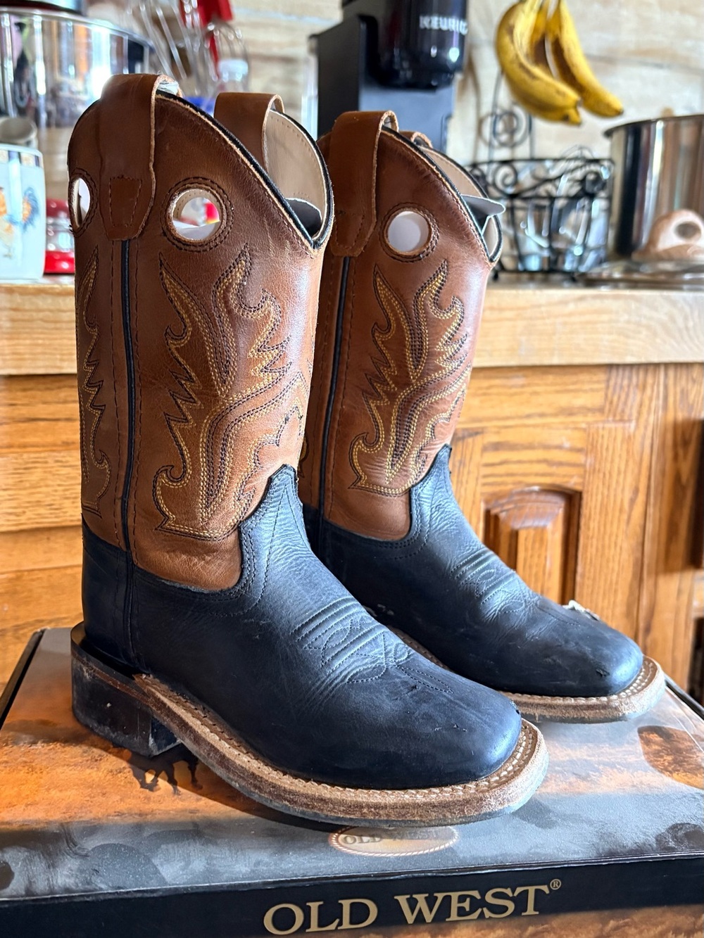 Old West Little Boys Two-Tone Brown & Black Western Boots